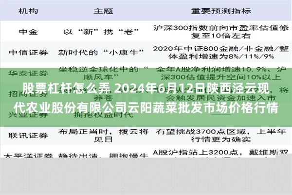 股票杠杆怎么弄 2024年6月12日陕西泾云现代农业股份有限公司云阳蔬菜批发市场价格行情