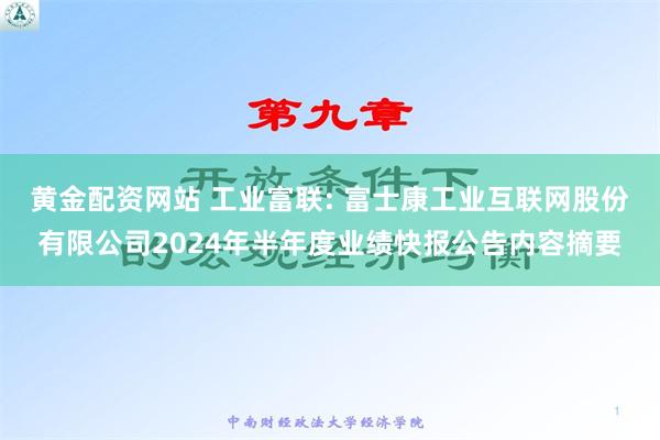 黄金配资网站 工业富联: 富士康工业互联网股份有限公司2024年半年度业绩快报公告内容摘要