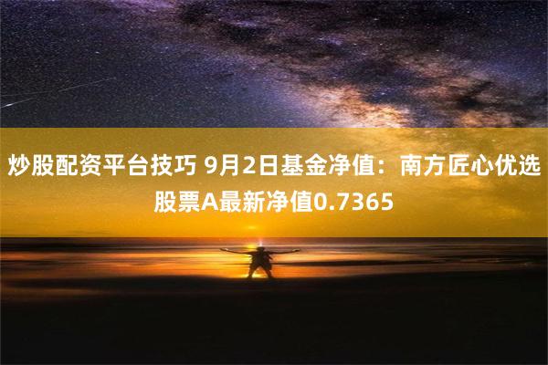 炒股配资平台技巧 9月2日基金净值：南方匠心优选股票A最新净值0.7365