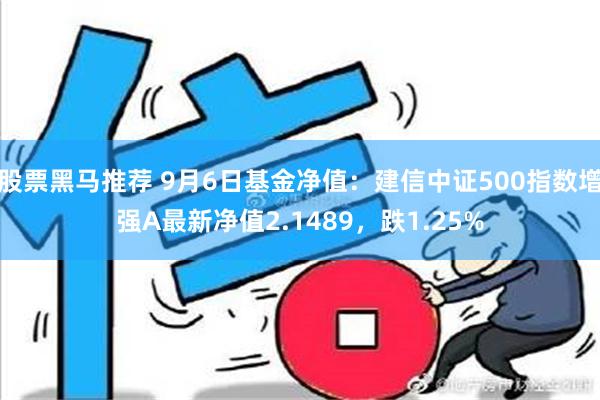 股票黑马推荐 9月6日基金净值：建信中证500指数增强A最新净值2.1489，跌1.25%